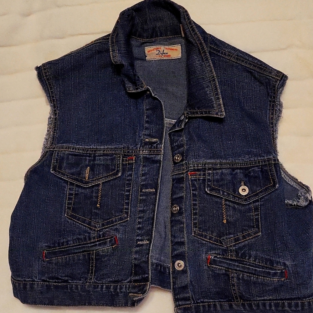 Short style blue Jean vest 1x
